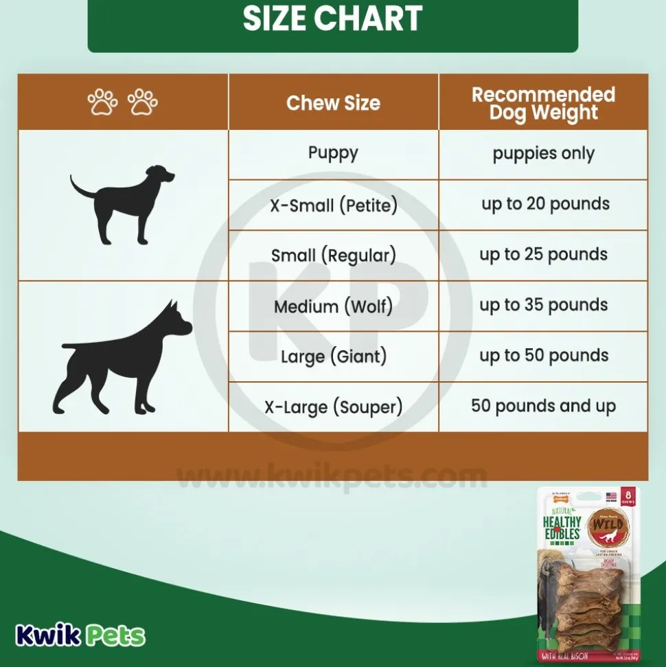 Nylabone Healthy Edibles Wild Natural Long Lasting Dog Chew Treats Bison Small/Regular - Up To 25 lbs 8 Count