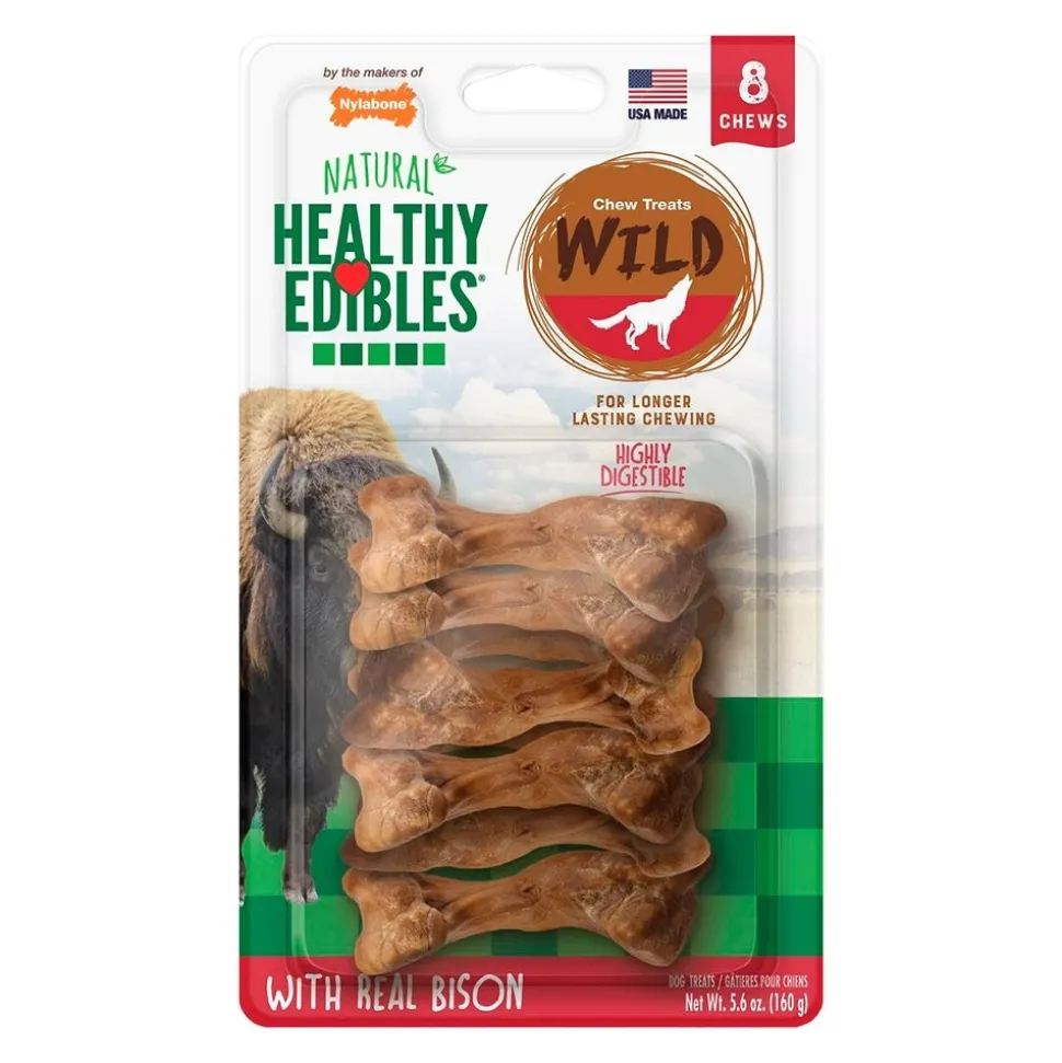 Nylabone Healthy Edibles Wild Natural Long Lasting Dog Chew Treats Bison Small/Regular - Up To 25 lbs 8 Count