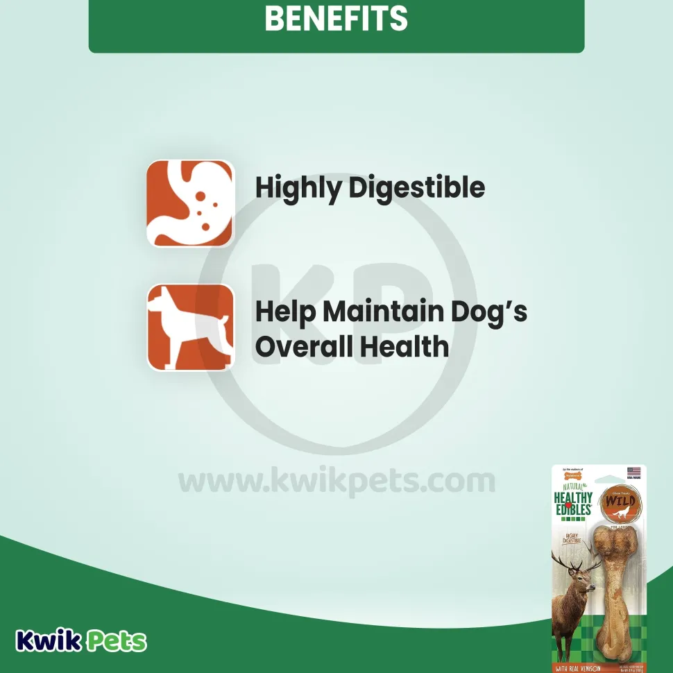 Nylabone Healthy Edibles Wild Natural Long Lasting Dog Chew Treats Venison Large/Giant - Up To 50 lbs