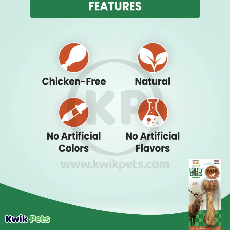 Nylabone Healthy Edibles Wild Natural Long Lasting Dog Chew Treats Venison Large/Giant - Up To 50 lbs