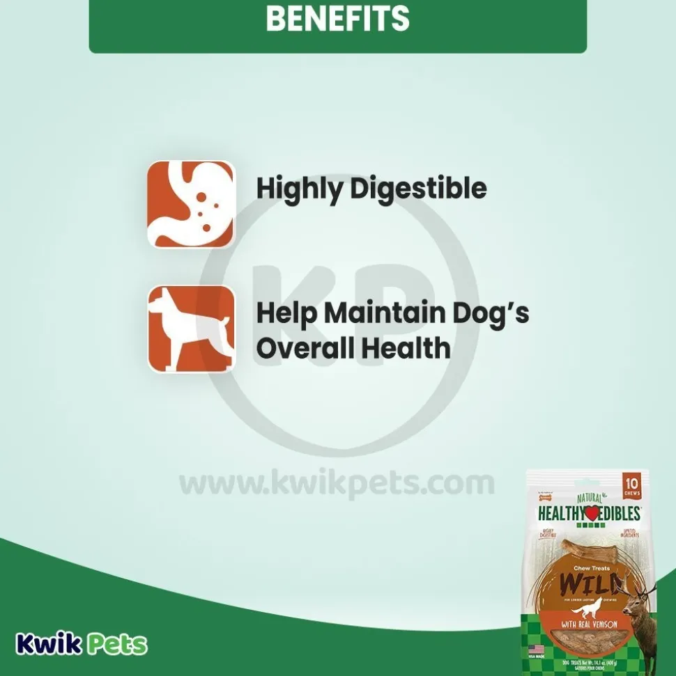 Nylabone Healthy Edibles Wild Antler Natural Long Lasting Dog Chew Treats Venison Large/Giant - Up To 50 lbs 10 Count