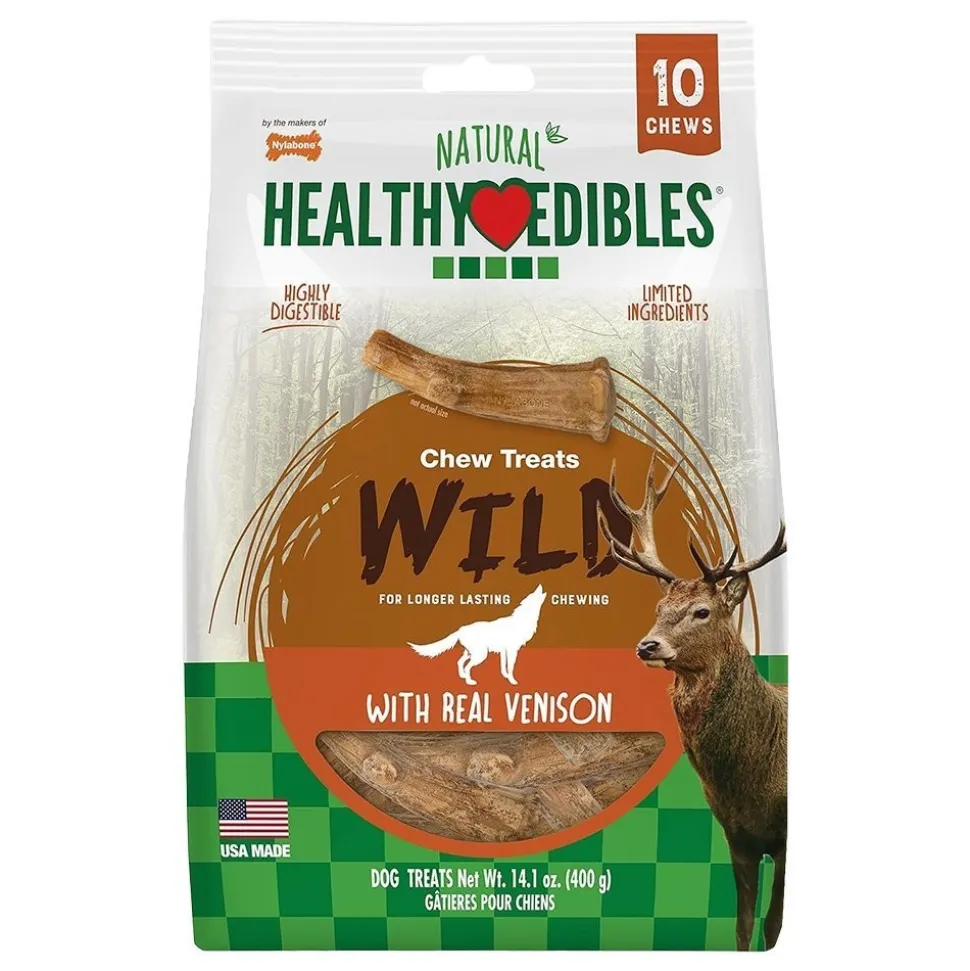 Nylabone Healthy Edibles Wild Antler Natural Long Lasting Dog Chew Treats Venison Large/Giant - Up To 50 lbs 10 Count