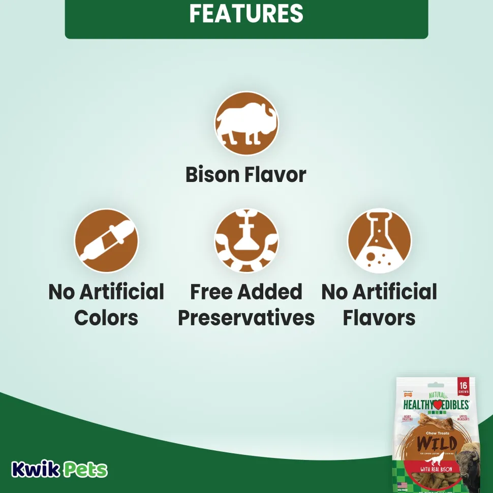 Nylabone Healthy Edibles Wild Natural Long Lasting Dog Chew Treats Bison Small/Regular - Up To 25 lbs 16 Count