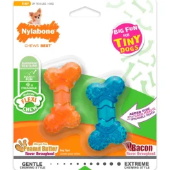 Nylabone Moderate FlexiChew Bone Dog Toy Peanut Butter & Bacon XXS/Tiny - Up To 8 lbs 2 Count