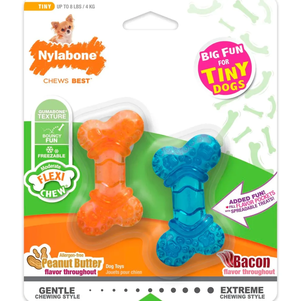 Nylabone Moderate FlexiChew Bone Dog Toy Peanut Butter & Bacon XXS/Tiny - Up To 8 lbs 2 Count