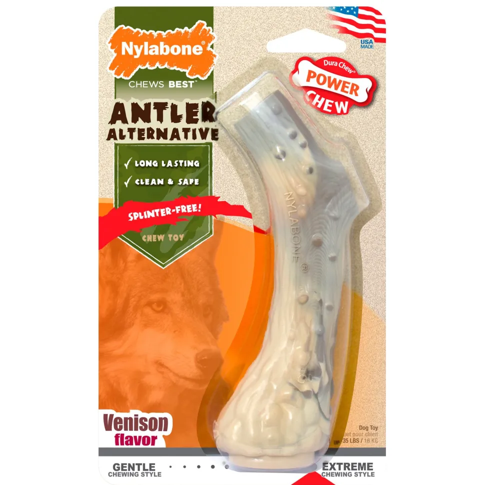 Nylabone Power Chew Antler Alternative Dog Toy Venison Medium/Wolf - Up To 35 lbs