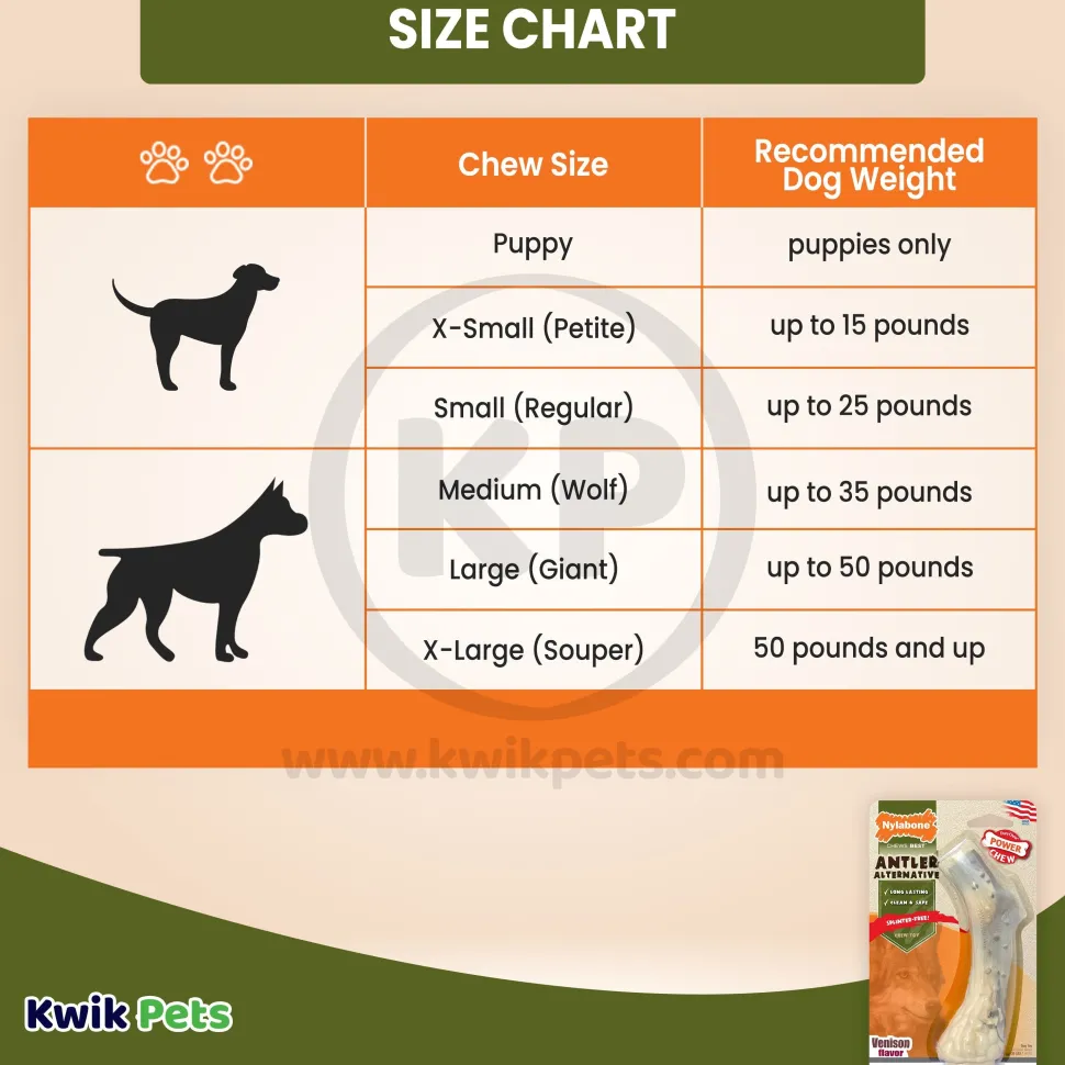 Nylabone Power Chew Antler Alternative Dog Toy Venison Medium/Wolf - Up To 35 lbs