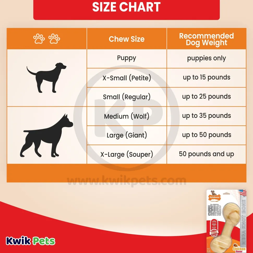 Nylabone Power Chew Big Knot Bone Dog Toy Chicken XXL/Monster - 50++ lbs