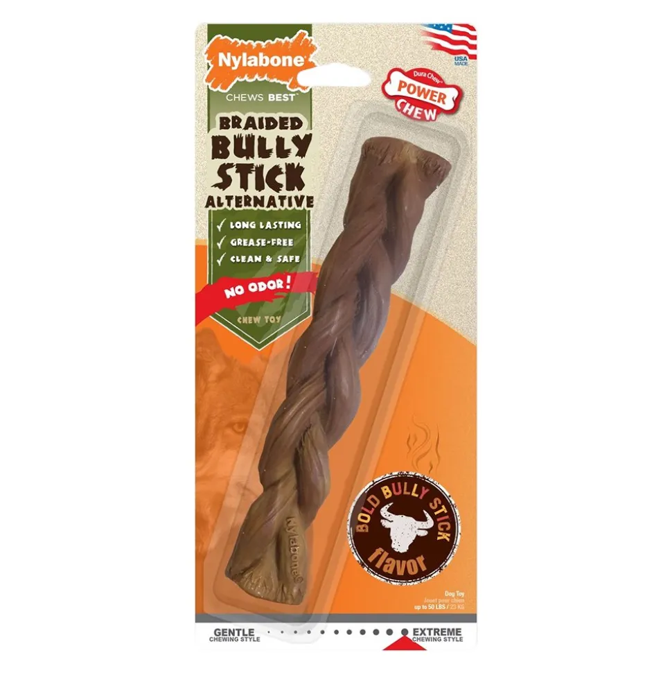 Nylabone Power Chew Braided Bully Stick Alternative Dog Toy Beef Large/Giant - Up To 50 lbs