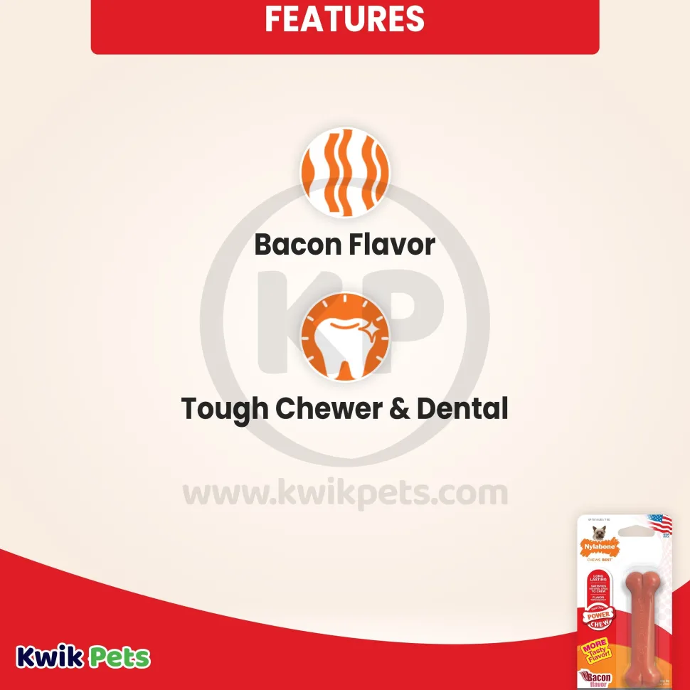 Nylabone Power Chew Dog Toy Bacon XS/Petite - Up To 15 lbs