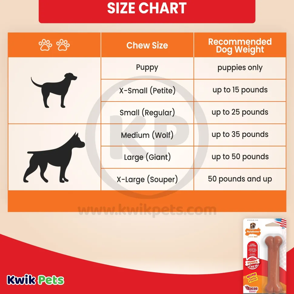 Nylabone Power Chew Dog Toy Bacon Medium/Wolf - Up To 35 lbs