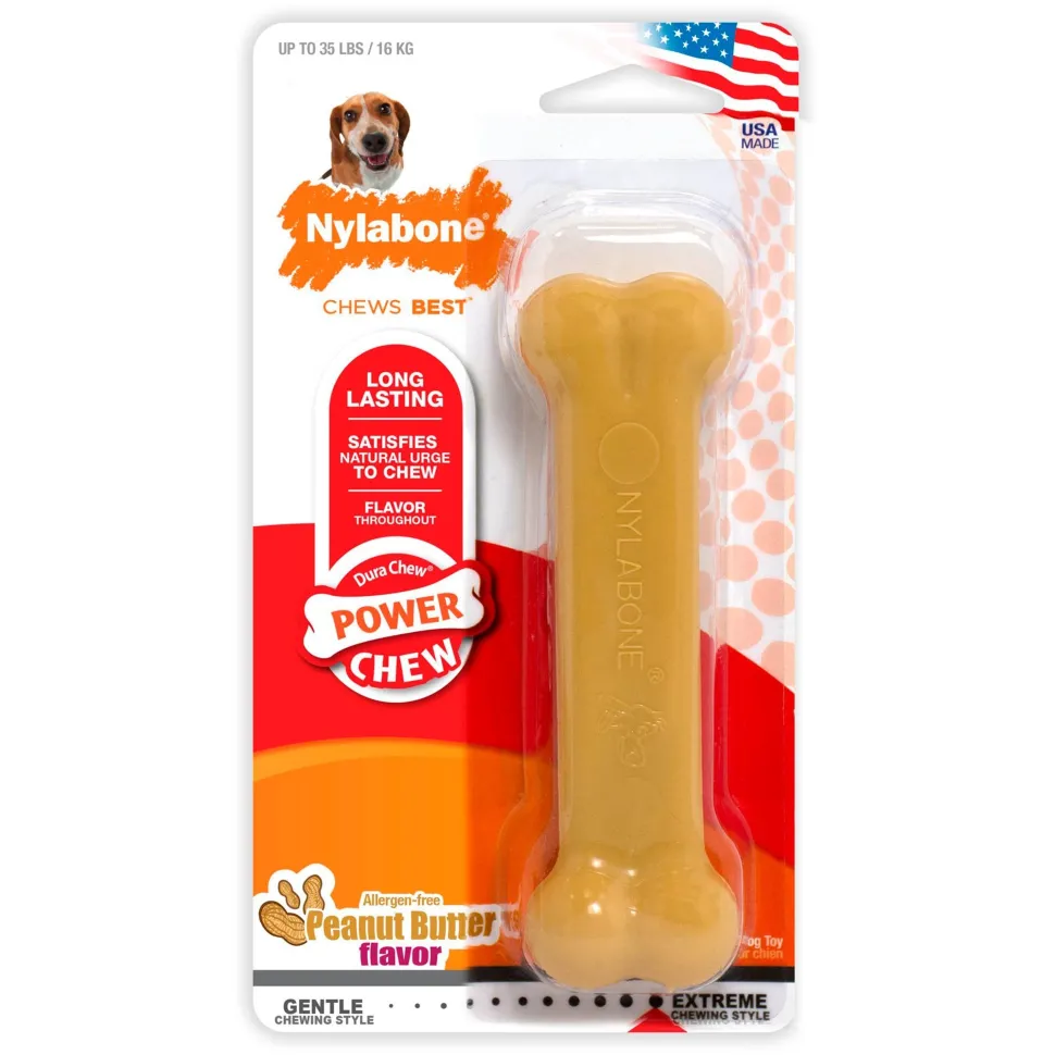Nylabone Power Chew Dog Toy Peanut Butter Medium/Wolf - Up To 35 lbs