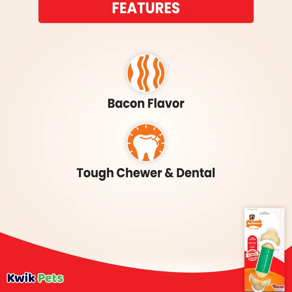 Nylabone Power Chew Double Action Durable Dog Toy Bacon XL/Souper - 50+ Lbs