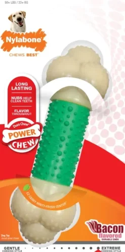 Nylabone Power Chew Double Action Durable Dog Toy Bacon XL/Souper - 50+ Lbs
