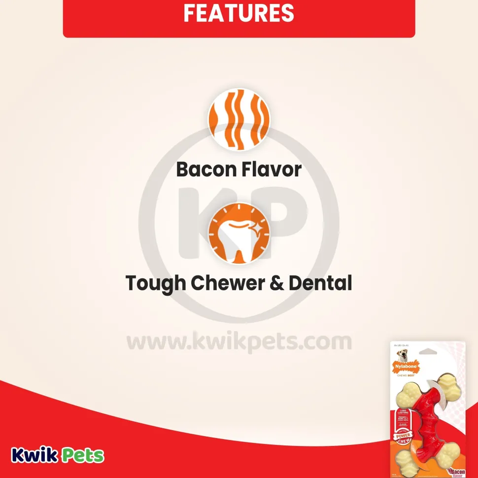 Nylabone Power Chew Double Bone Dog Toy Bacon XL/Souper - 50+ lbs