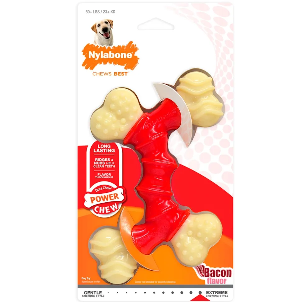 Nylabone Power Chew Double Bone Dog Toy Bacon XL/Souper - 50+ lbs