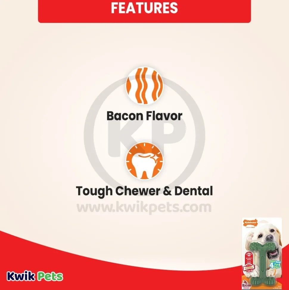 Nylabone Power Chew Easy-Hold Dental Dog Toy Bacon Large/Giant - Up To 50 lbs