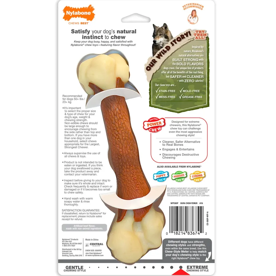 Nylabone Power Chew Femur Bone Alternative Dog Toy Beef Large/Giant - Up To 50 lbs