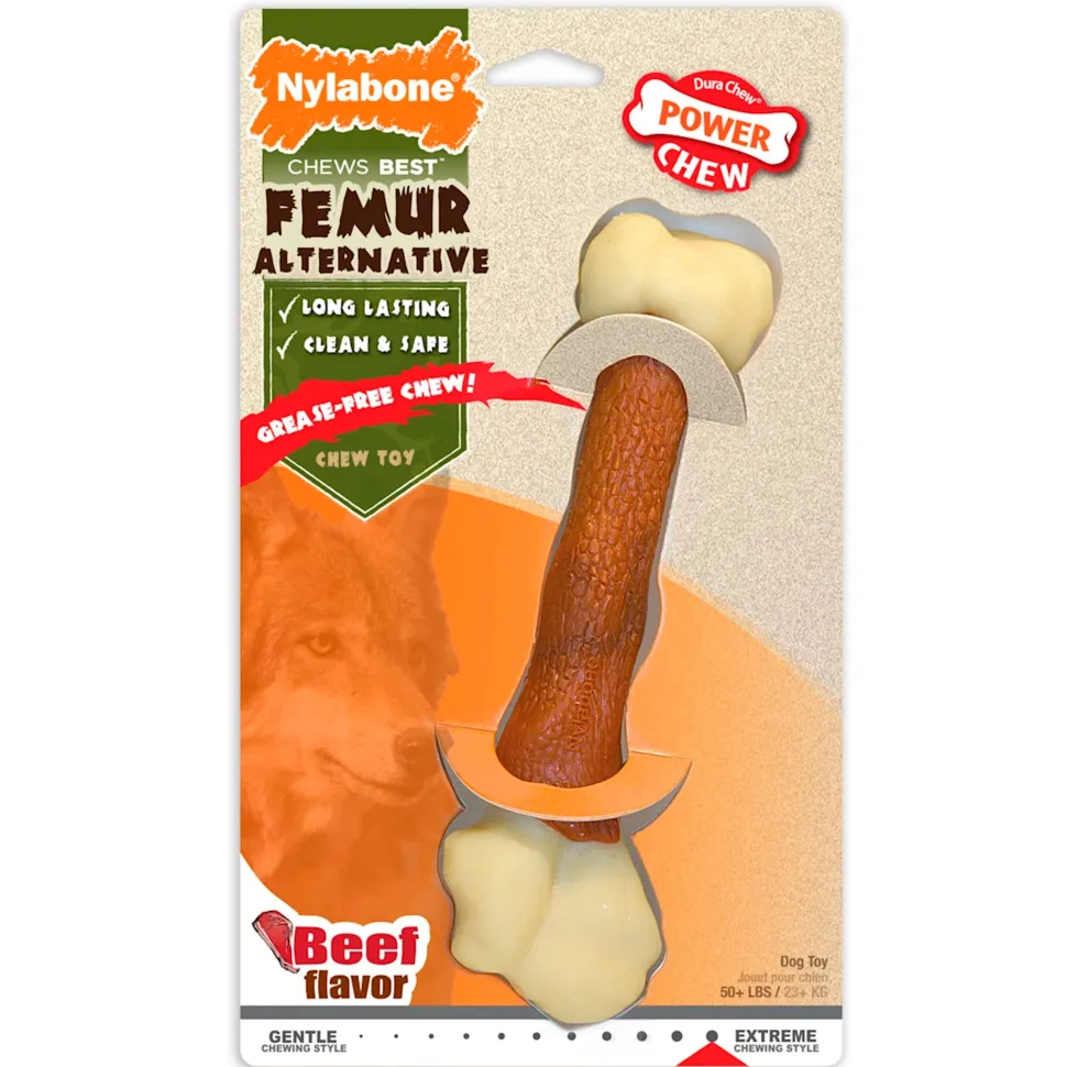 Nylabone Power Chew Femur Bone Alternative Dog Toy Beef Large/Giant - Up To 50 lbs