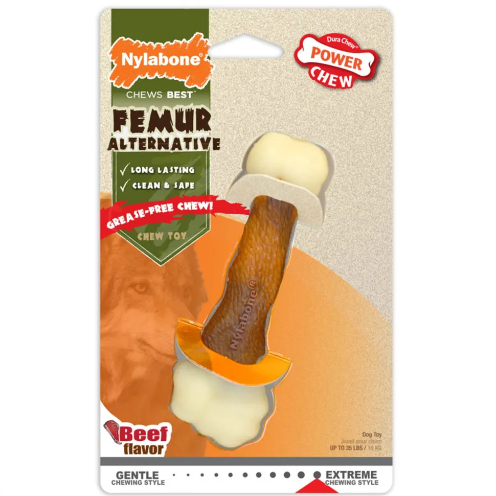 Nylabone Power Chew Femur Bone Alternative Dog Toy Beef Medium/Wolf - Up To 35 lbs