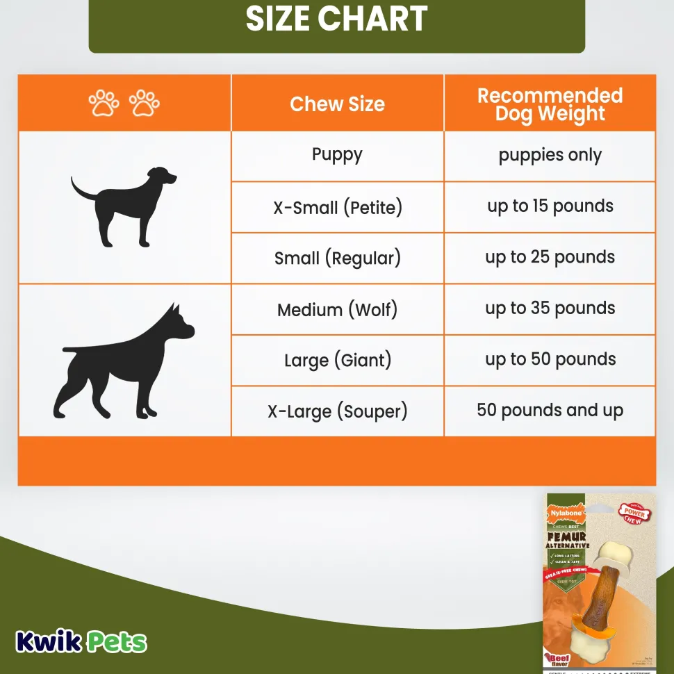 Nylabone Power Chew Femur Bone Alternative Dog Toy Beef Medium/Wolf - Up To 35 lbs