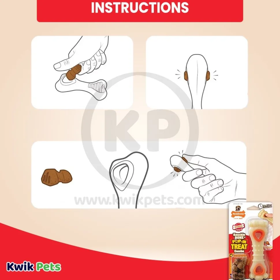 Nylabone Power Chew Knuckle Bone & Pop-In Treat Dog Toy Combo Chicken Medium/Wolf - Up To 35 lbs