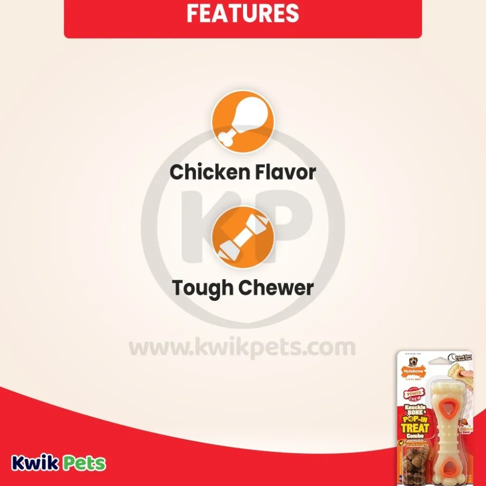 Nylabone Power Chew Knuckle Bone & Pop-In Treat Dog Toy Combo Chicken Medium/Wolf - Up To 35 lbs