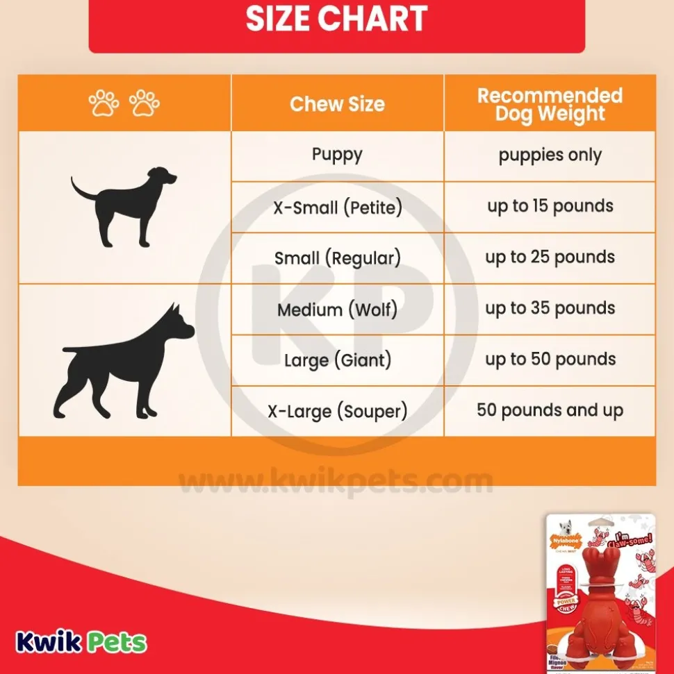 Nylabone Power Chew Lobster Dog Toy Filet Mignon Medium/Wolf - Up To 35 lbs