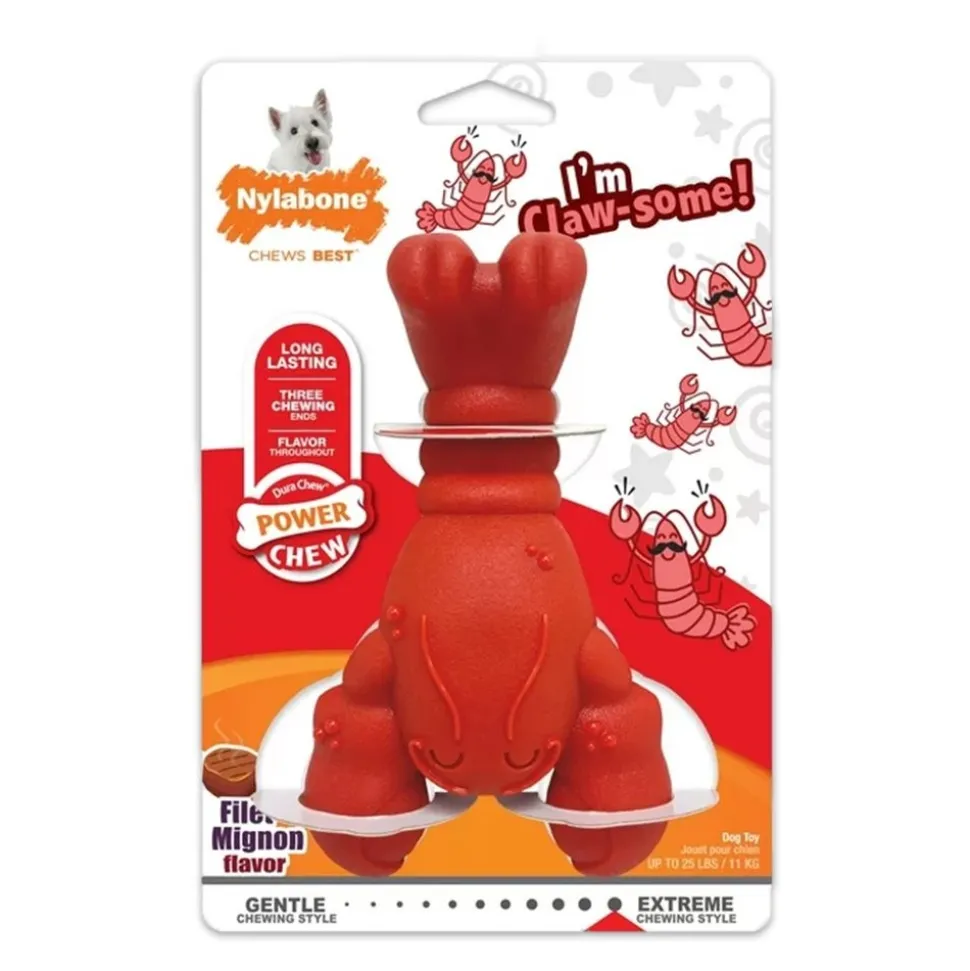 Nylabone Power Chew Lobster Dog Toy Filet Mignon Medium/Wolf - Up To 35 lbs