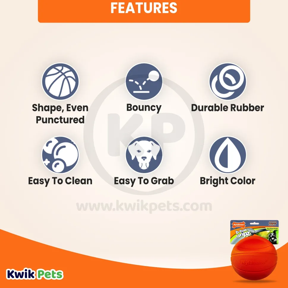 Nylabone Power Play Basketball B-Ball Gripz Dog Toy Large/Giant - Up To 50 lbs 6.5-in