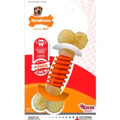 Nylabone PRO Action Dental Power Chew Durable Dog Toy Bacon Flavor Orange Medium/Wolf - Up To 35 lbs