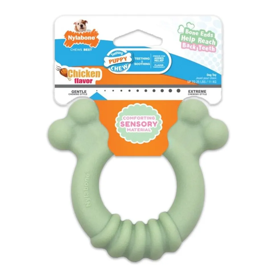 Nylabone Puppy Chew Sensory Material Teething Ring Toy Chicken Small/Regular - Up To 25 Ibs