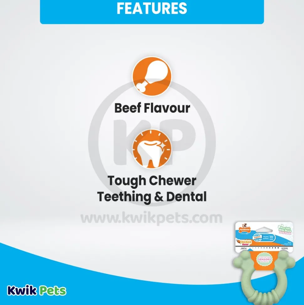 Nylabone Puppy Chew Sensory Material Teething Ring Toy Chicken Small/Regular - Up To 25 Ibs