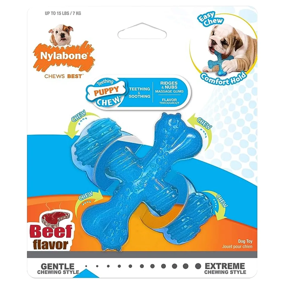 Nylabone Puppy Chew X Bone Chew Toy Beef Small/Regular - Up To 25 Ibs