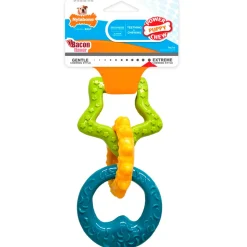 Nylabone Puppy Power Chew Teething Rings Toy Bacon Small/Regular - Up To 25 Ibs