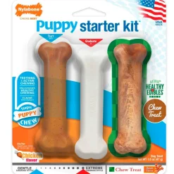 Nylabone Puppy Starter Kit Dog Chew Toys & Treat Chicken & Bacon Small/Regular - Up To 25 Ibs 3 Count