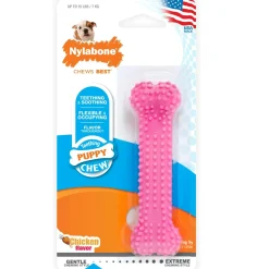 Nylabone Puppy Teething & Soothing Flexible Chew Toy Chicken Flavor Pink XS/Petite - Up To 15 lbs