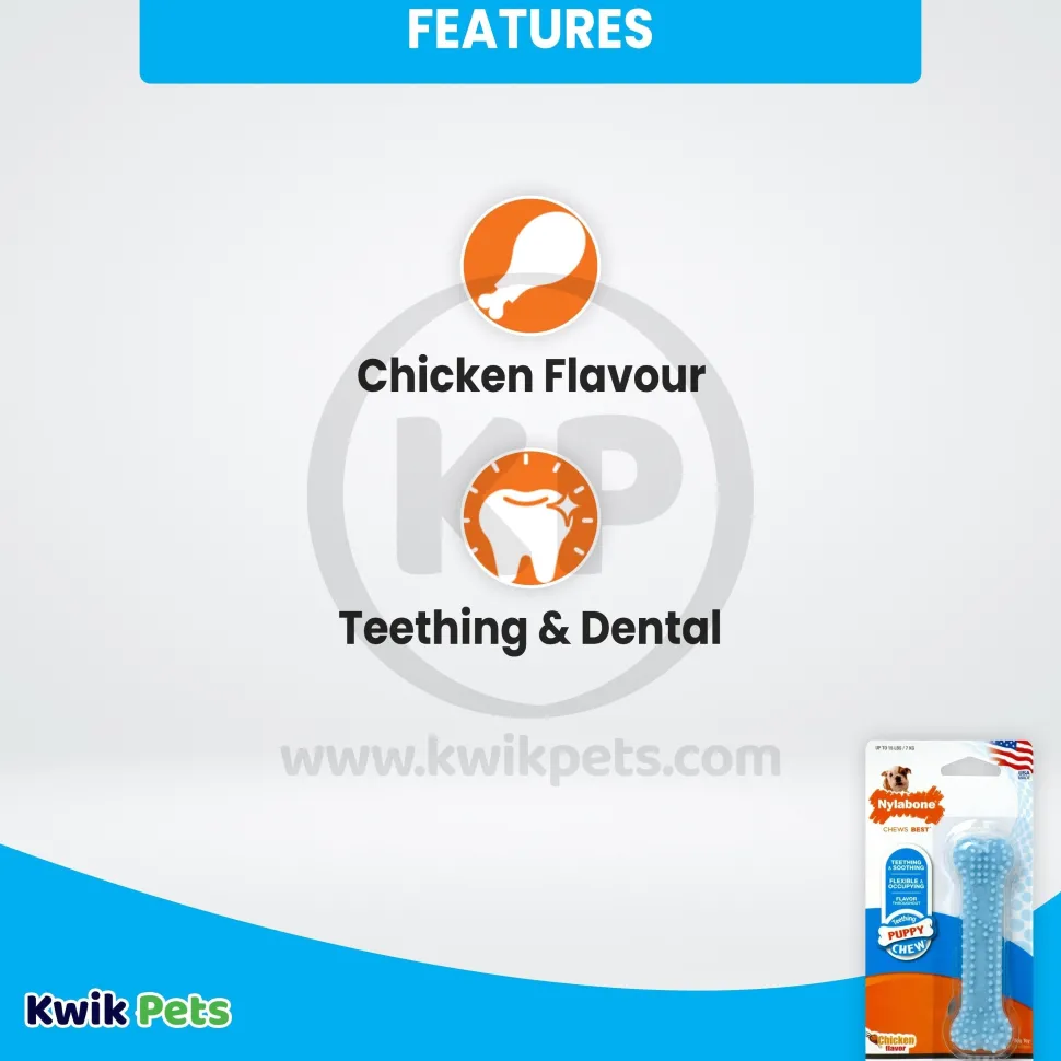 Nylabone Puppy Teething & Soothing Flexible Chew Toy Chicken Flavor Blue XS/Petite - Up To 15 lbs