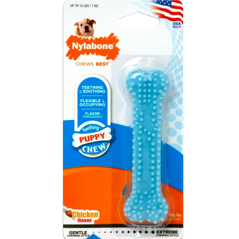 Nylabone Puppy Teething & Soothing Flexible Chew Toy Chicken Flavor Blue XS/Petite - Up To 15 lbs