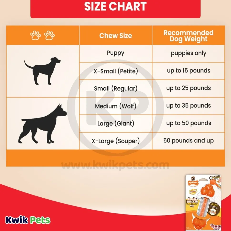 Nylabone Sneaky Snacker Chew & Treat Dog Toy Bacon Flavor Orange Medium/Wolf - Up To 35 lbs