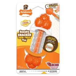 Nylabone Sneaky Snacker Chew & Treat Dog Toy Bacon Flavor Orange Medium/Wolf - Up To 35 lbs