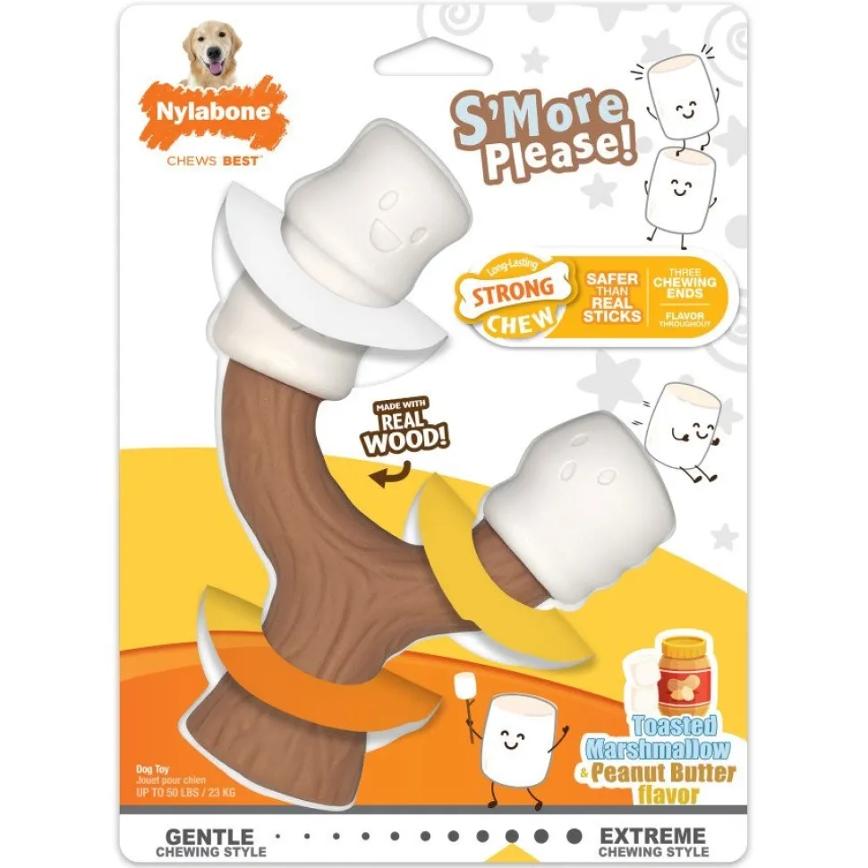 Nylabone Strong Chew Marshmallow Stick Dog Toy Toasted Marshmallow & Peanut Butter Large - Up to 50 lbs