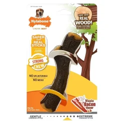 Nylabone Strong Chew Real Wood Dog Stick Toy Bacon Medium/Wolf - Up To 35 lbs