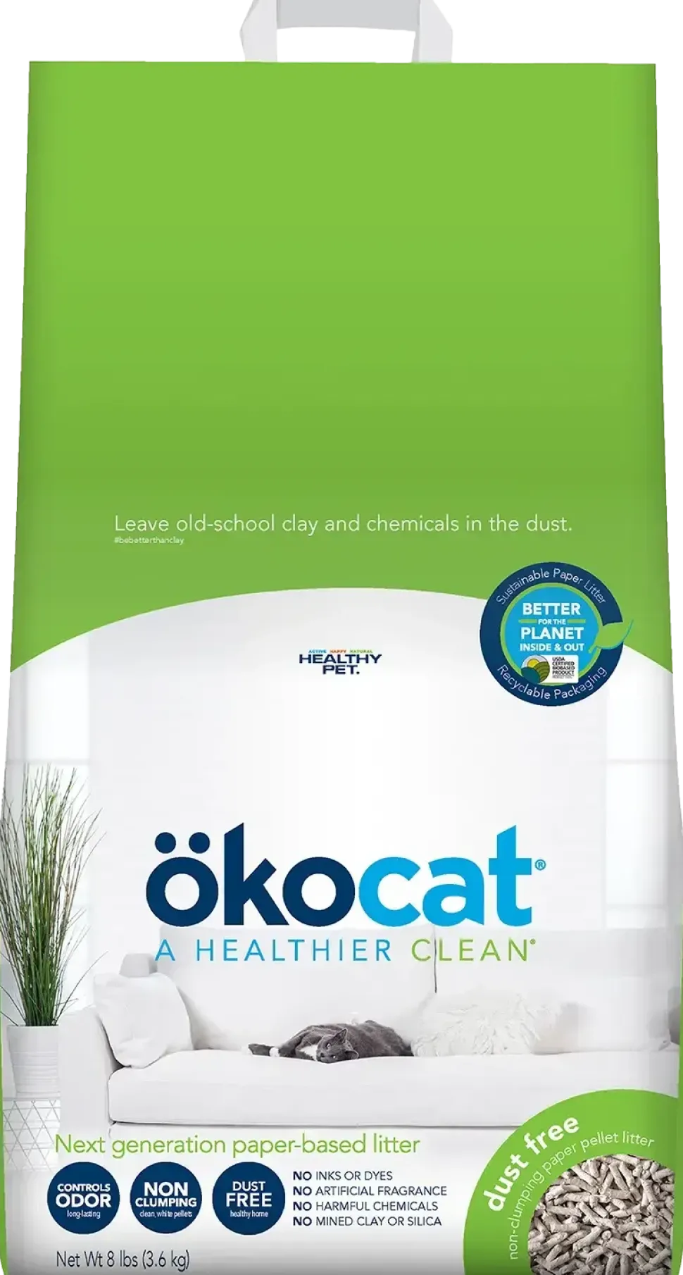 Okocat Dust Free Non-Clumping Paper Pellet Cat Litter 8-lb