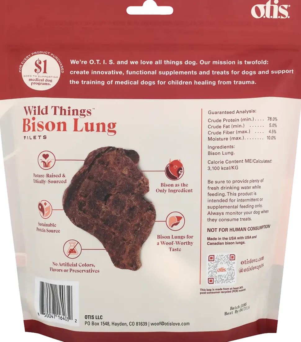 O.T.I.S. Wild Things Dog Treat Filets Bison Lung 4-oz