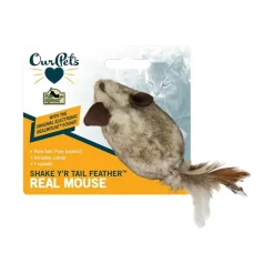 OurPets Play-N-Squeak Real Mouse Shake y'r Tail Feather Cat Toy