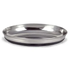 OurPets Rubber Bonded Bottom Oval Silver Stainless Steel Cat Bowl