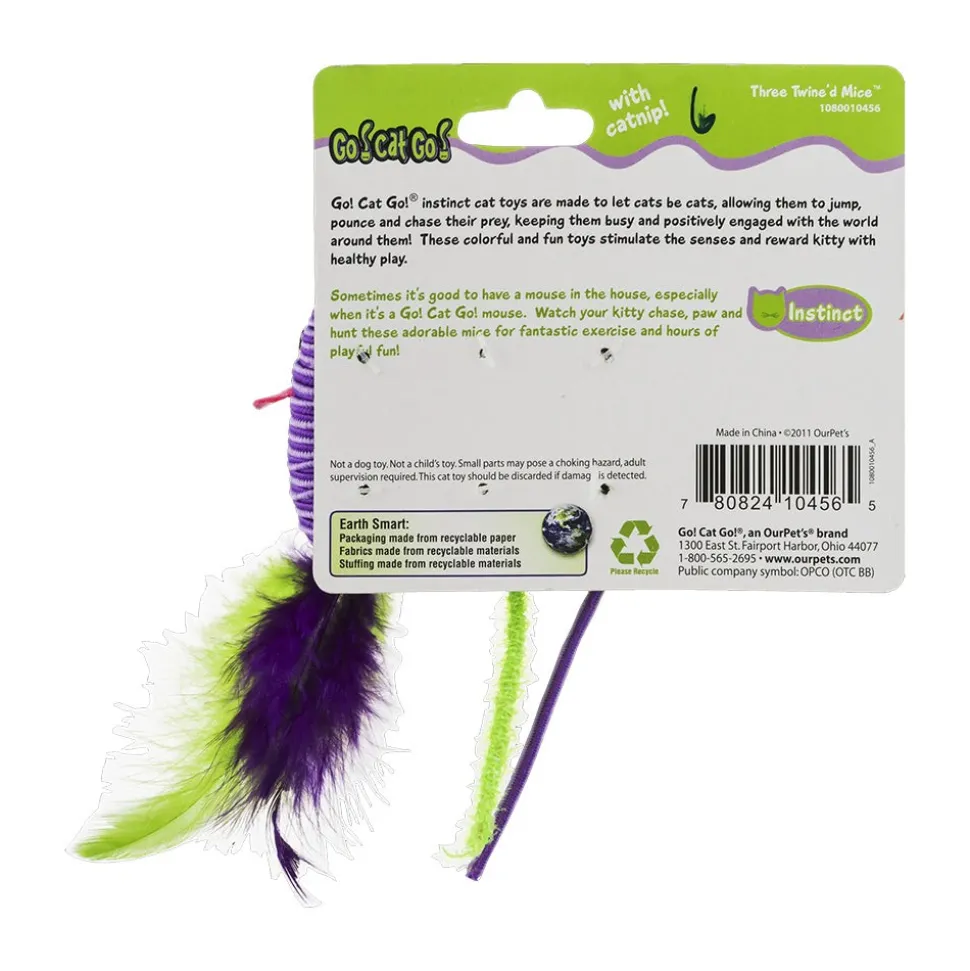 OurPets Three Twined Mice Catnip Instinct Toy Green & Purple 3 Count
