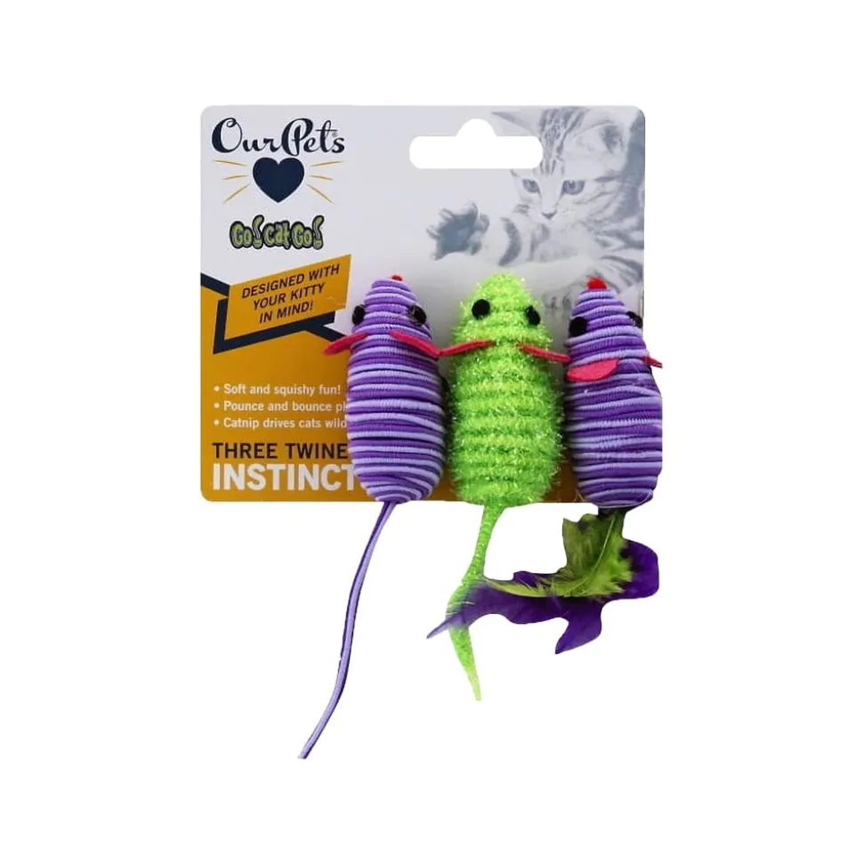 OurPets Three Twined Mice Catnip Instinct Toy Green & Purple 3 Count