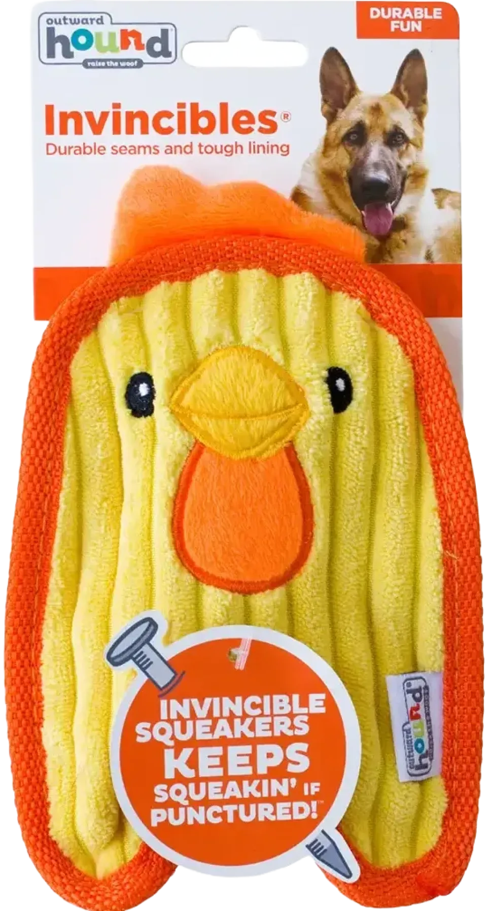 Outward Hound Durablez Chick Squeaky Plush Dog Toy Yellow Extra Small